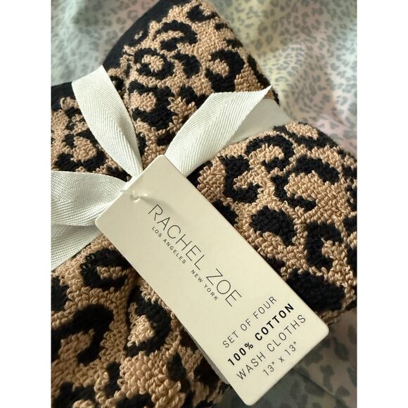 Rachel Zoe Leopard Cheetah Print 100% Cotton washcloths Set of 4 Bathroom 13x13 - Picture 2 of 5